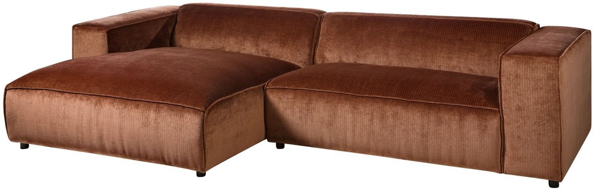 SOFAS Retro hoekbank in rood hout met bijpassende ottoman, B/D/H: 304 x 164 x 69 cm