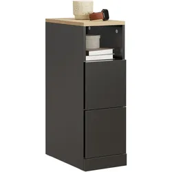NACHTTISCH schmal mit 2 Schubladen, 20x35x60cm Schwarz