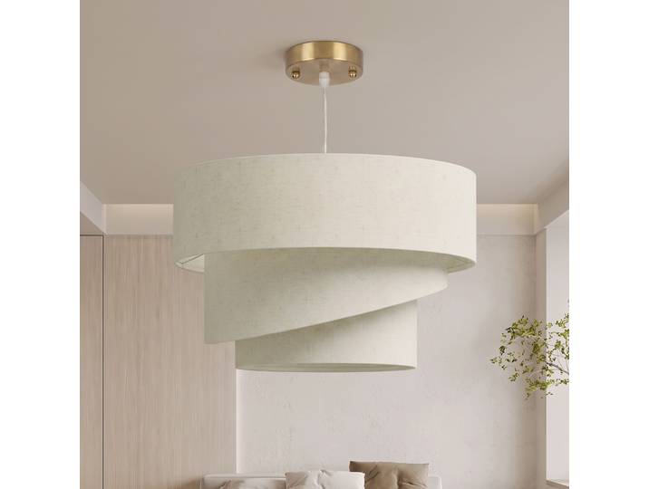 HOMCOM Suspension 3 Abat-Jour Lin Beige, Câble Réglable Doré