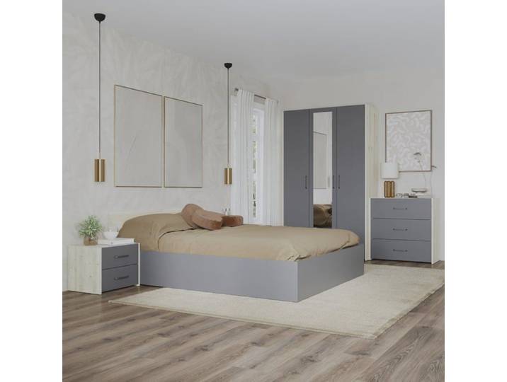 Ensemble chambre haaus Malmo V4 Lit 200 x 140 cm Chêne Blanc/Anthracite