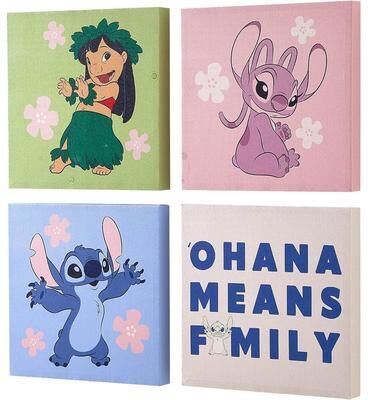 Disney Lilo and Stitch Angel 4 Pack Canvas Wall Art