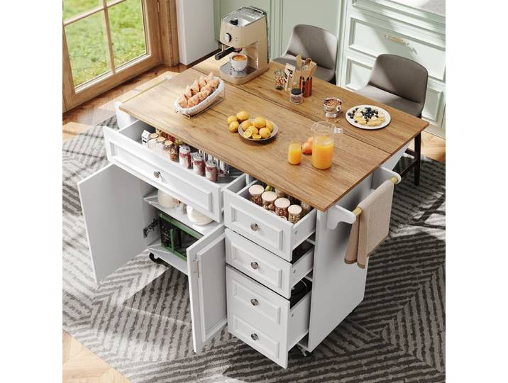 Îlot de cuisine multifonction - Dimensions déployées 110x75x92 cm - Dimensions repliées 110x45x92 cm - Poids 47 5 kg