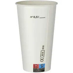 VEPATIM 200x Kaltgetränkebecher Pappbecher weiß mit CE Eichstrich 500 ml