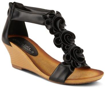 Women's Harlequin Closed Back T-Strap Wedge Sandal by Patrizia by Spring Step in Black (Size 38 M)