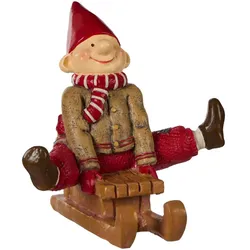 IB Laursen Ribenisserne Wichtel-Figur Hans mit Schlitten, Rot/Braun - 10,5 x 8 x 9,1 cm