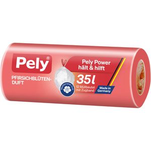 Pely Müllbeutel Pfirsich, 54030197, 35 Liter, mit Zugband, orange, 12 Stück
