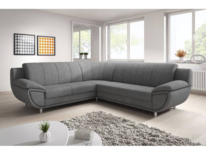 Ecksofa, Hellgrau, 267x247 cm, Polyester, Mit Bettfunktion, Klassisch