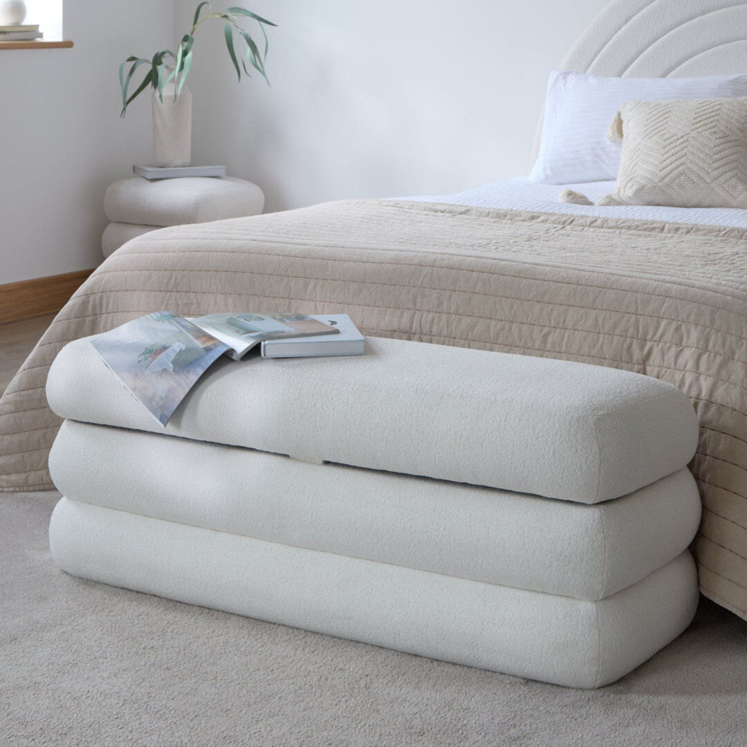 Fairmont Park 121cm Wide Rectangle Footstool Ottoman with Storage Chalk White Boucle 45cm H X 121cm W X 46cm D