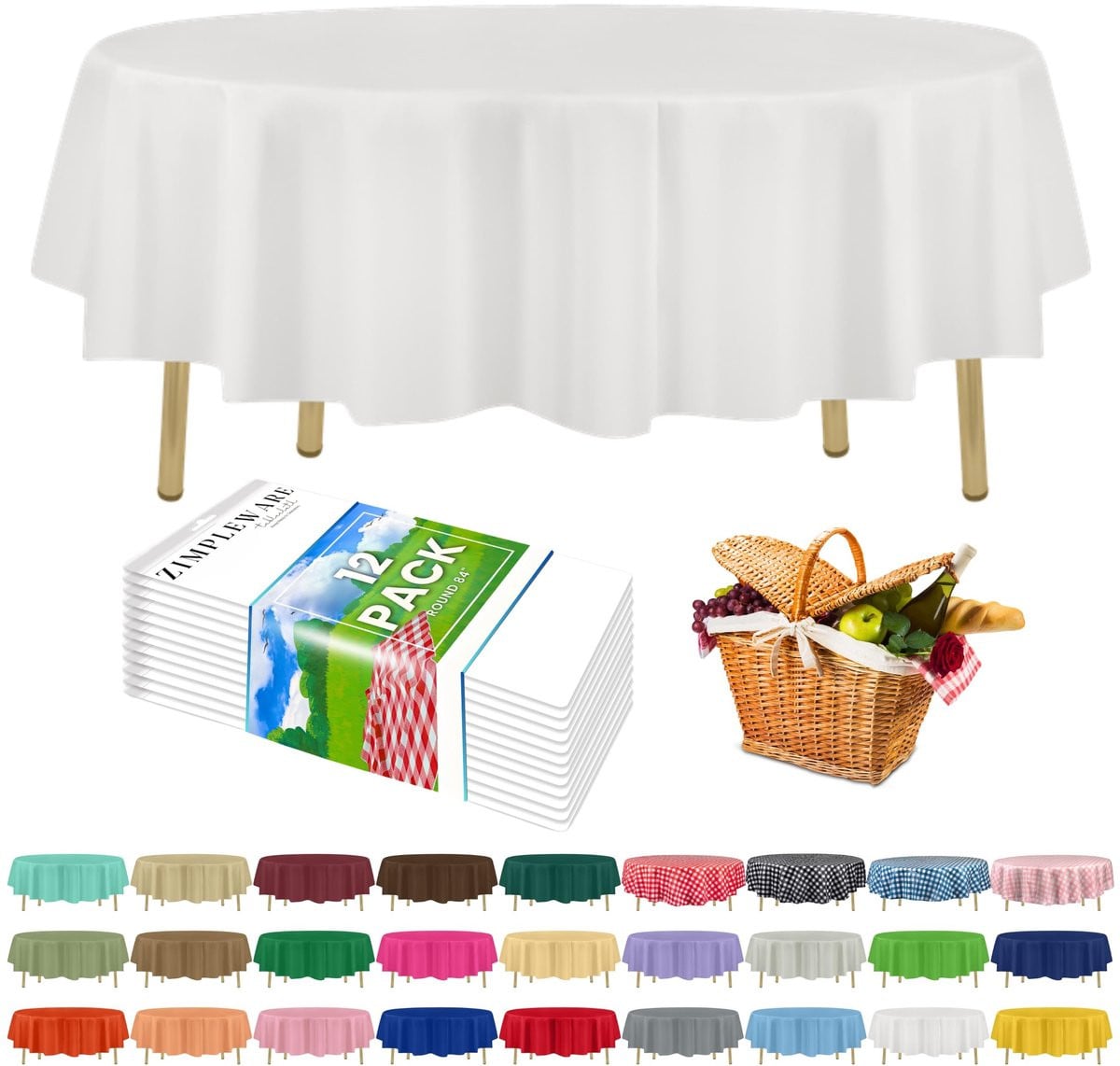 Set van 12 witte ronde wegwerp tafelkleden
