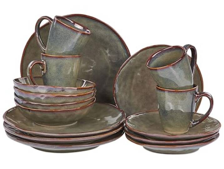 Tafelservice für 4 Personen Steinzeug grün 16-teilig Geschirr Set Retro Thyme