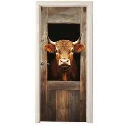TÜRAUFKLEBER Kuh - Fenster - Holz - Tiere 85x215 cm - Türtapete