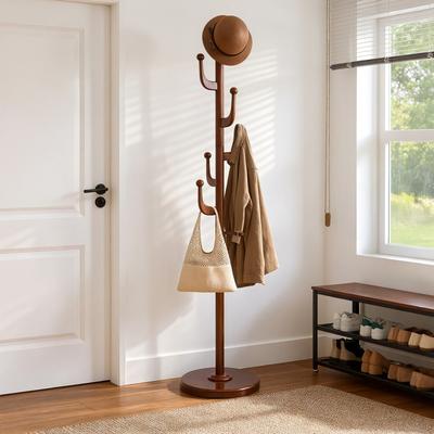 Lucky Monet "Solid Rubberwood Freestanding Coat Rack Hanger with Hooks - 70.9""H/ 48""H x 15.8""W"
