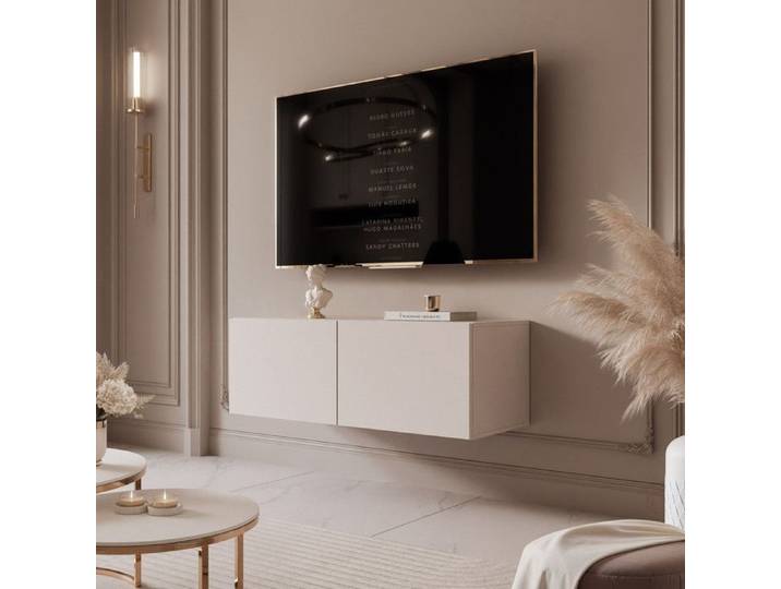 Meuble TV mural Angel IDOHOME 100x40x36 cm Cachemire 2 portes LED