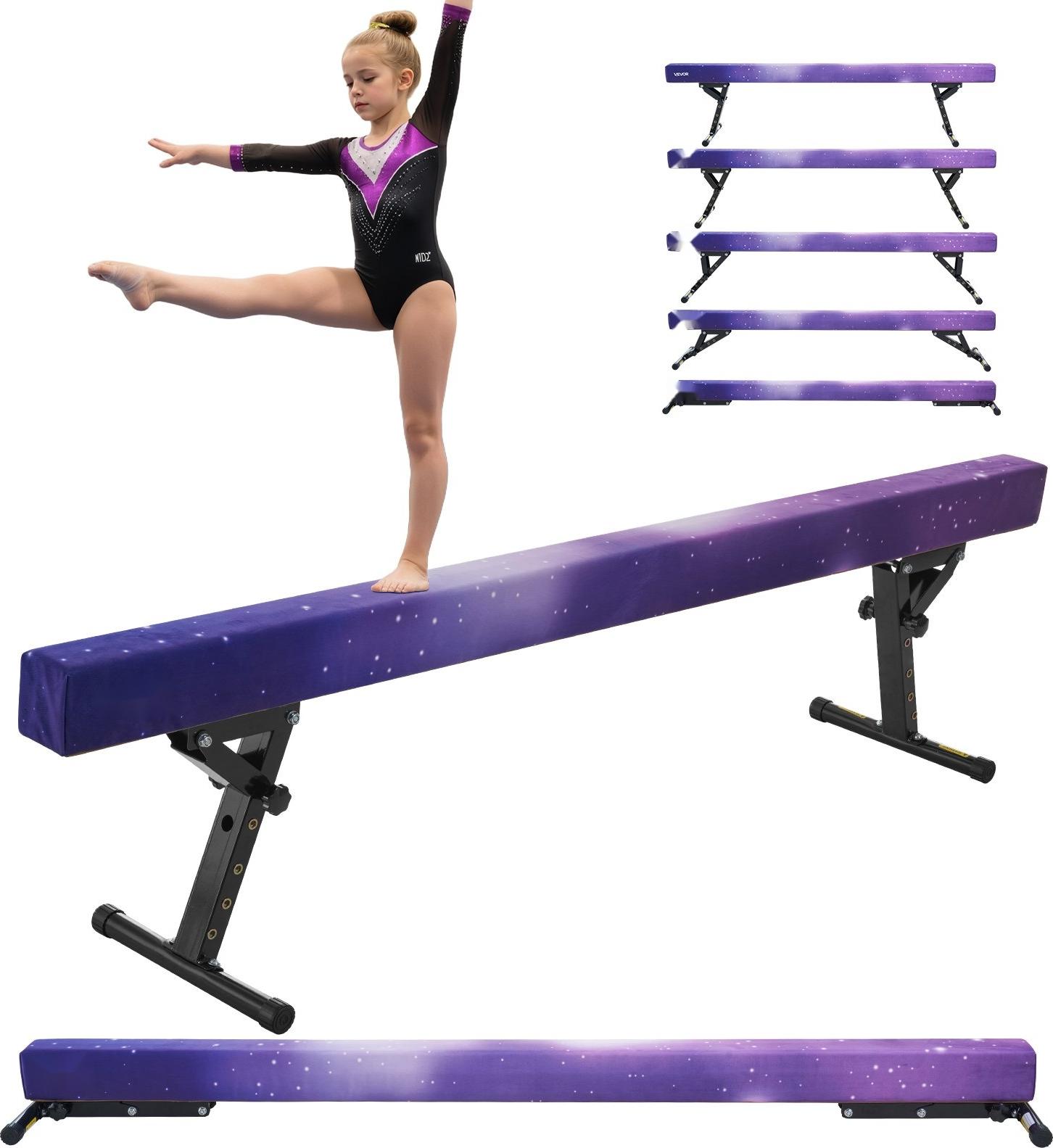 Schwebebalken/Gymnastikbalken für Kinder - Turnbalken - Länge 241 cm - 5-stufige Höhenverstellung - Bis 158,7 kg belastbar - Rutschfeste Standfüße - Galaxy