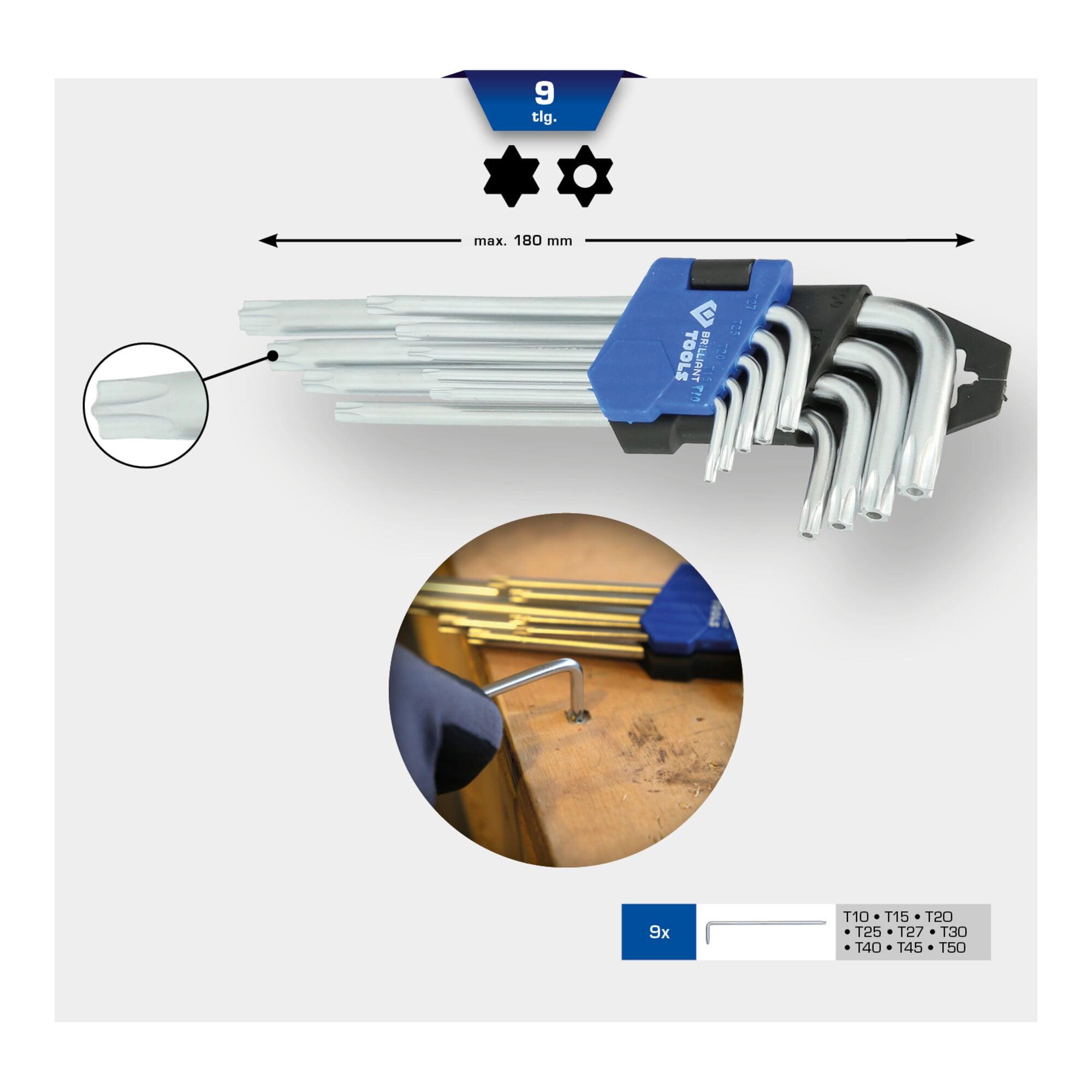 Brilliant Tools Winkelstiftschlüssel-Satz, 9-tlg, TX-Profil, kurz (BT044009)