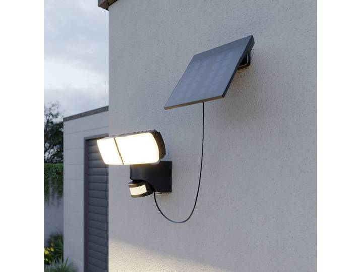 Arcchio Lissano LED-Solar-Wandstrahler mit Sensor, schwarz, Kunststoff, Modern