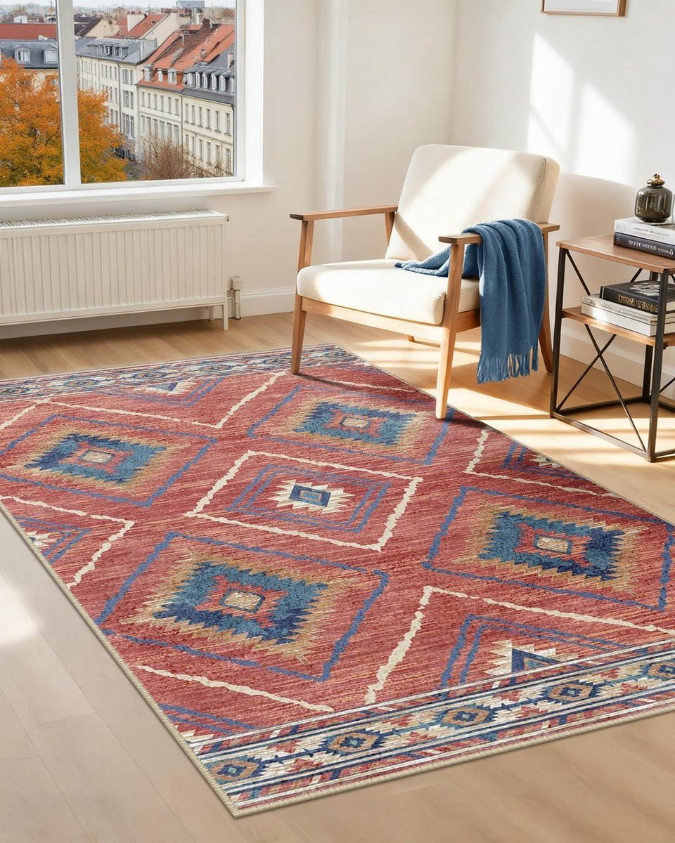 Vloerkleed Loper Vintage Boho Stijl Rood Oranje 90 x 150 cm