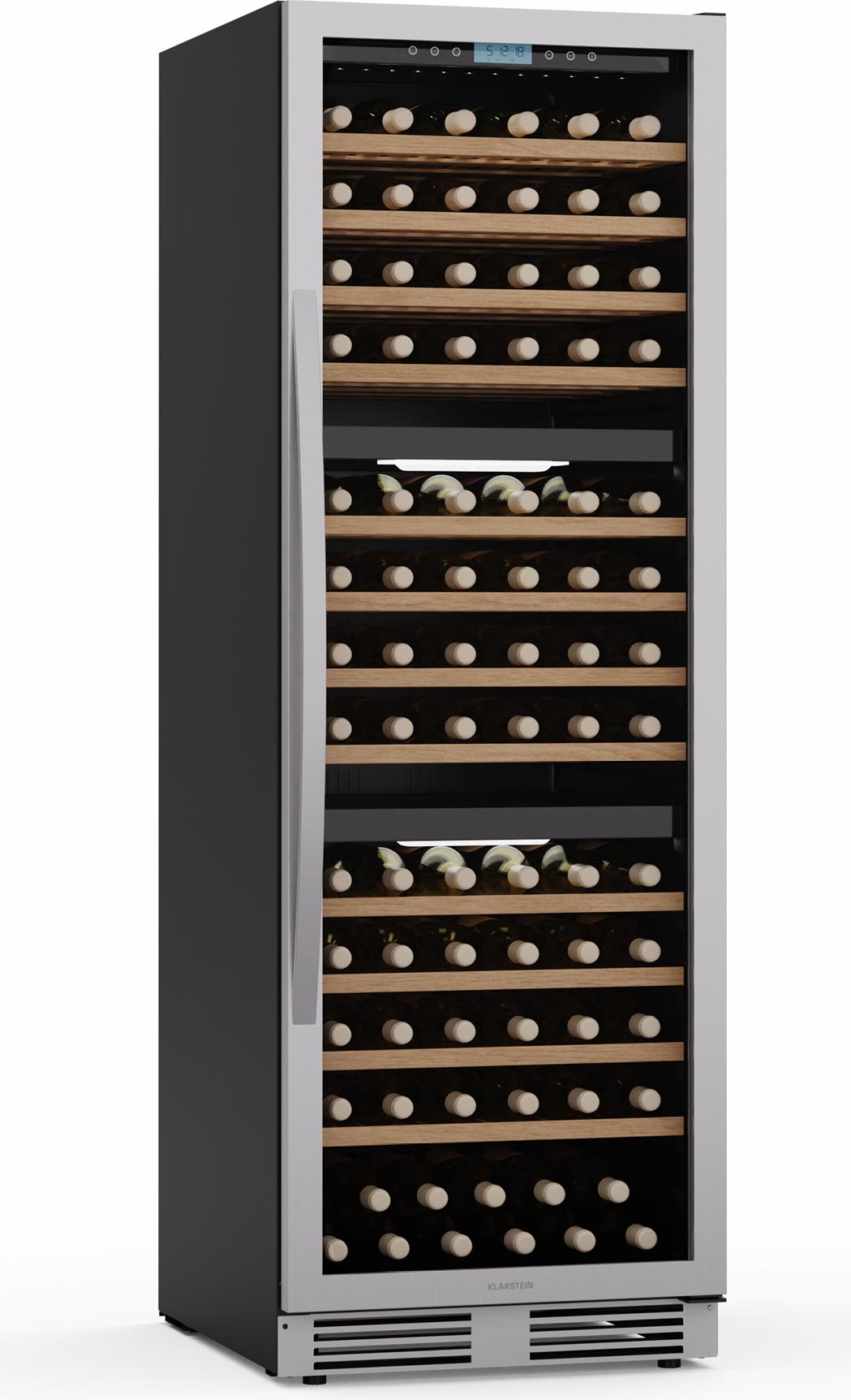 Klarstein Vinovilla Trio Weinkühlschrank - 144 Flaschen, 3 Zonen, 5-20°C, LED-Beleuchtung, UV-Schutz, freistehend, Weinklimaschrank