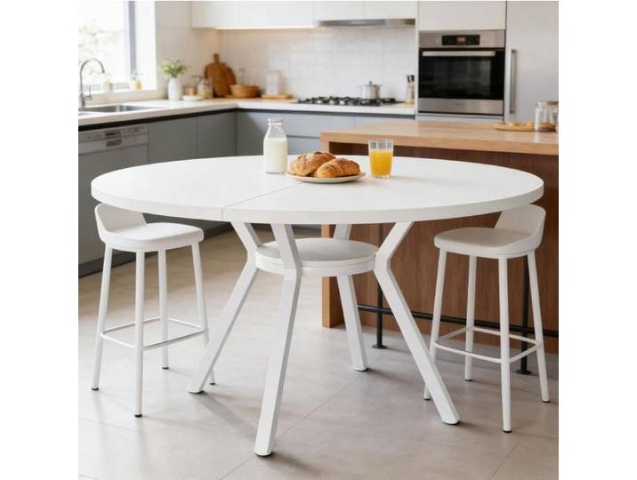 Table a manger ronde 4 a 6 personnes avec structure stable - TCQPZ - en metal et bois blanc 120 × 120 × 76 cm
