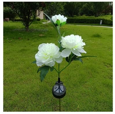 Rare Purchases Pink Solar Garden Lights, Waterproof 3 Head Peony Flowers Lamps For Yard, Outdoor Pathway Christmas Lawn Decor white