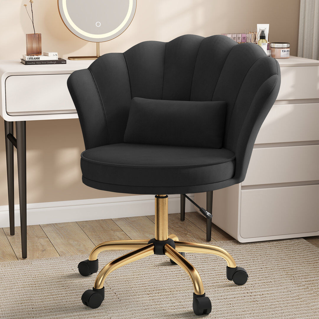 Fairmont Park Dutch Velvet Adjustable Office Chair With Smooth Casters For Office Featuring Ergonomic Support And 250Lbs Capacity Black 60cm W X 44cm D