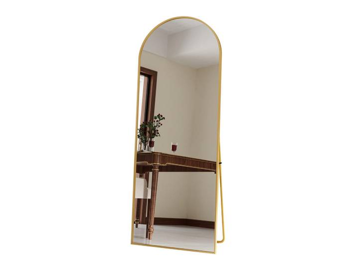 Shopentra Stehspiegel 60x165cm Gold Aluminiumrahmen Bogenform Freistehend, Gelb, Glas, 2x165x60 cm, Spiegel, Standspiegel
