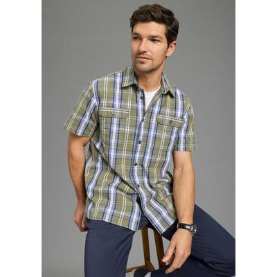 Karohemd MAN'S WORLD, Herren, Gr. 5XL (51/52), N-Gr, grün (grün kariert), Web, Obermaterial: 100% Baumwolle, kariert, bequem normal, Hemden Karohemd, Kurzarm, für Casualmode, Basic, Frühling und Sommer, aus Baumwolle