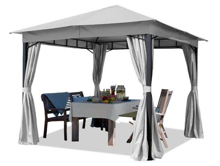 TOOLPORT Tonnelle de Jardin 3x3 m pavillon\, bâche de toit env. 180 g/m² avec 4 bâches de côté gris