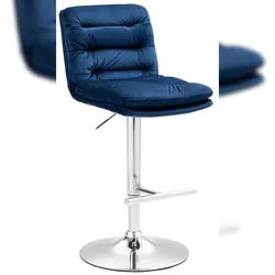 Décoshop26 - 1er Set Barhocker Fußstütze und Rückenlehne gepolsterter Sitz aus blauem Samt und chromfarbenem Metall 10_0006282 10_0006282