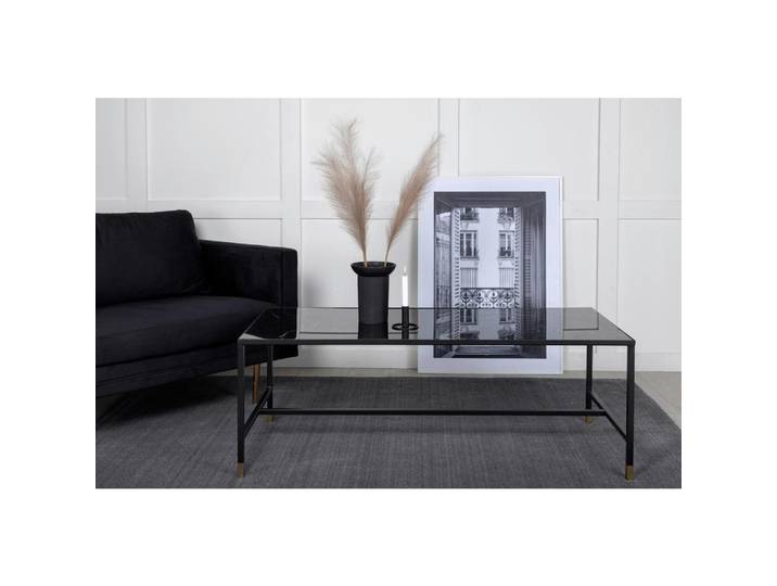 Livetastic Couchtisch, Schwarz, Messing, Metall, Glas, Struktur, rechteckig, rund, 60x48x130 cm, einfacher Aufbau, Wohnzimmer, Wohnzimmertische, Couchtische