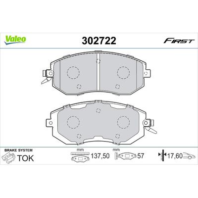 Valeo Bremsbelagsatz, Scheibenbremse [Hersteller-Nr. 302722] für Subaru, Toyota