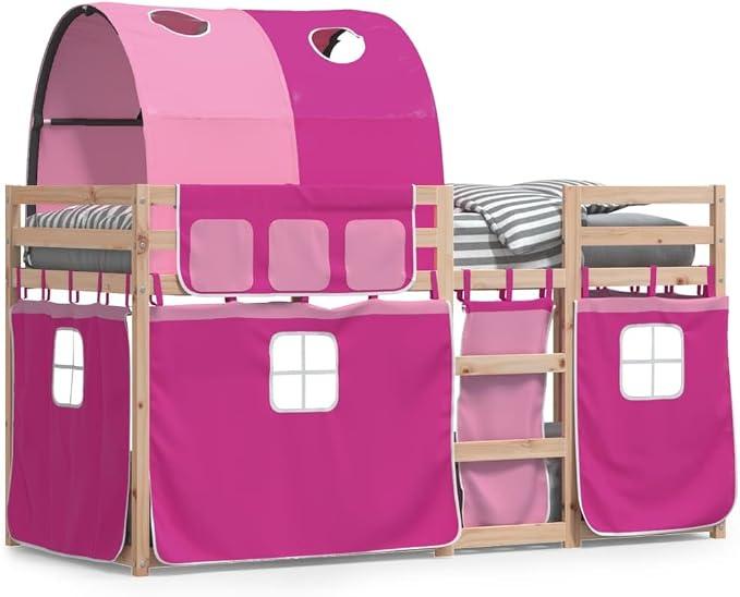 Etagenbett mit Vorhängen Rosa 80x200 cm Kinder Etagenbett Kinderbett Doppelbett Kinderhochbetten Bett Massivholz Kiefer - 3283990