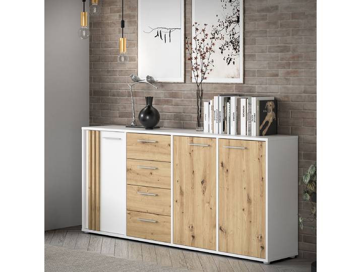 Sideboard 179cm Braun/Weiß/Weiß