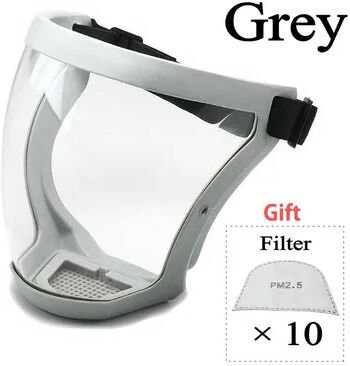 DynamicDeals Premium Transparent Full Face Shield Protective Mask With Anti Fog & Splash Proof Design grey And 10filter