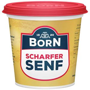 Born Senf scharf, fein, ohne Konservierungsstoffe, im Becher, 200 ml