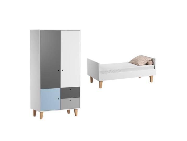 Lit bébé évolutif et Armoire Vox Concept Bleu