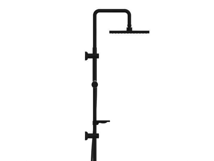 Stangenbrause-Set WELLTIME LINA , schwarz (schwarz matt), H:105cm T:34cm, Messing, Brausegarnituren, Stangenbrause-Set, Überkopfbrause mit Seifenablage, 20 cm Kantenlänge.