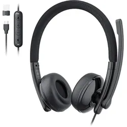 EMeet GeniusCall HS50 Headset with Microphone (Kabelgebunden, USB-A, USB-C, Google Meet, Microsoft Teams, Zoom), Office Headset, Schwarz
