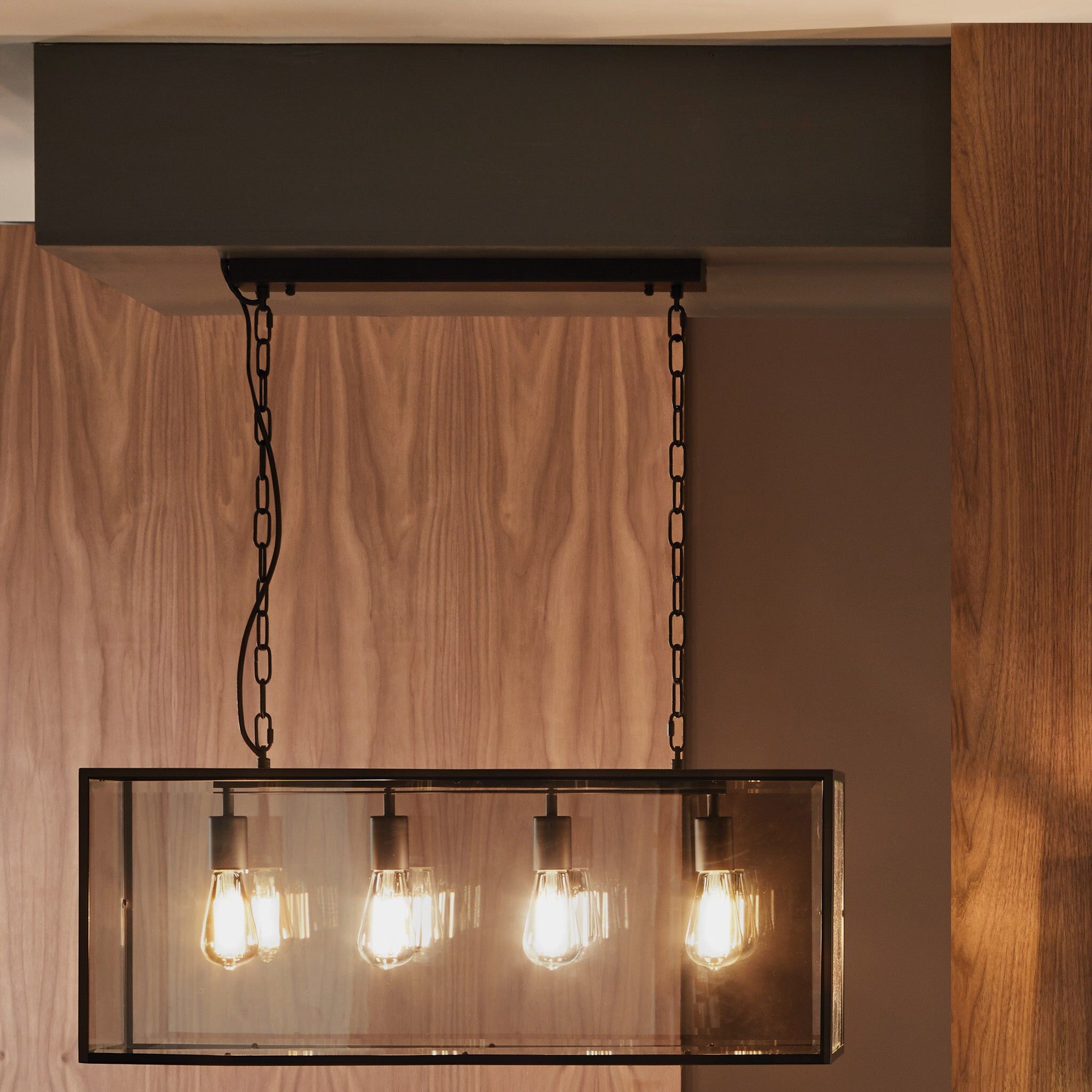 Pacific Lifestyle - Llewellyn Matt Black Metal & Glass Four Bulb Pendant