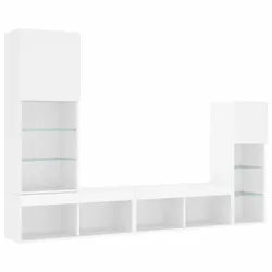 vidaXL 4-tlg. Wohnwand mit LED-Beleuchtung Weiß Holzwerkstoff