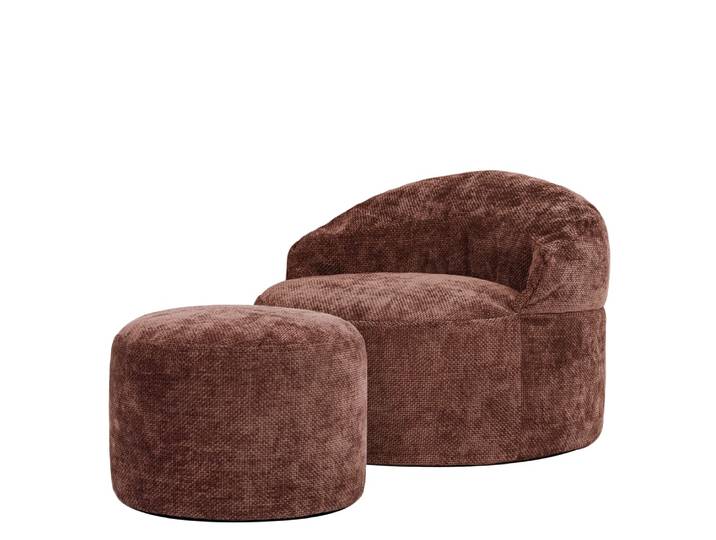 Pouf poire fauteuil avec repose-pied rond en tissu chenille, mûre
