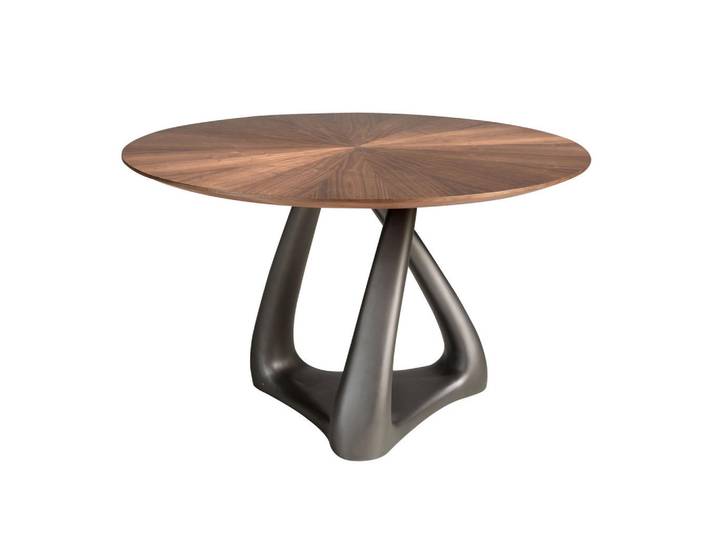 Angel Cerda Runder Esstisch aus Walnussholz, dunkelgrauem Fiberglas und Metall, Walnussfarben, Naturmaterialien, Nachbildung,Nussbaum, nicht einzeln stellbar,Rund,Rund, 135x75x135 cm, Esszimmer, Esstische