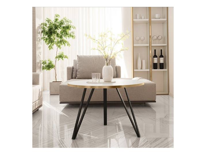 Design Möbel Couchtisch Moderner runder Couchtisch Metall Schwarz/Weiß Loft goldener Kante