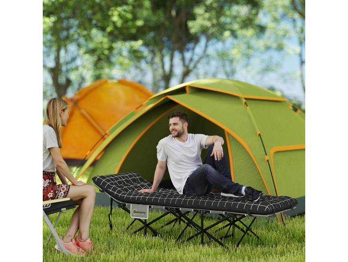 Outsunny Lit de Camp Pliable 190x67cm Tissu Oxford Noir