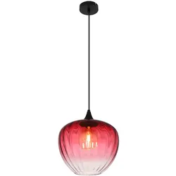 Pendelleuchte Hängelampe Esszimmerleuchte Rillen Glas rot schwarz E27 Wohnzimmer