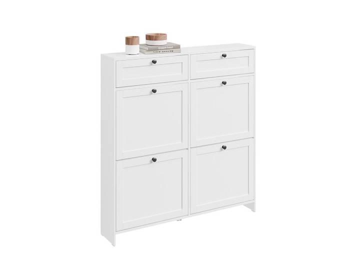 SoBuy Schuhkipper Schmal mit Schublade, Weiß 100x107x19 cm, Holzwerkstoff, 100x107x19 cm, Garderobe, Schuhaufbewahrung, Schuhkipper