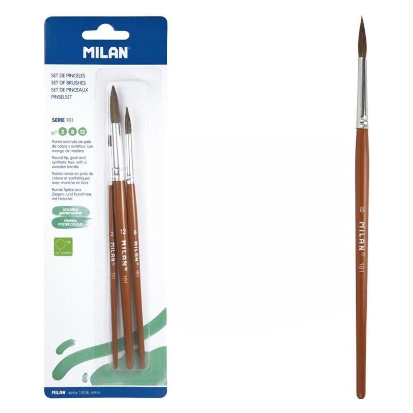 Milan Runde Ziegenhaarbürsten Serie 101 3 Stück Pro Blister (483634)