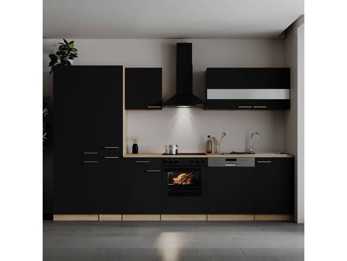Cuisine linéaire Merle V 310cm Noir/Noir Induction Avec électroménager