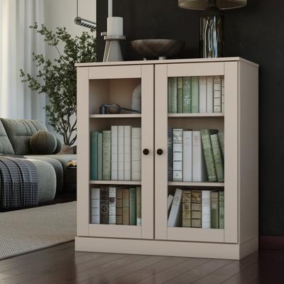 "Palace Imports Solid Wood Short Clear Glass 3-Shelf Bookcase, 32"" W"