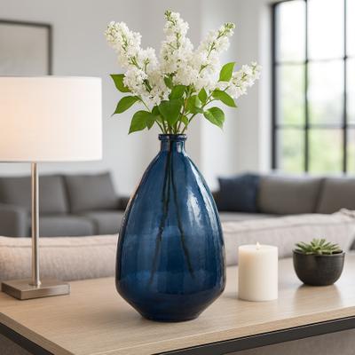 Sagebrook Home Decorative Vase - Blue Glass Round with Curved Base, 19 in.
